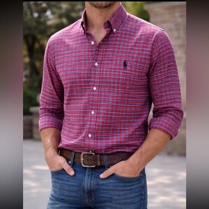 Ralph Lauren plaid, red and navy blue dress shirt size XL Tall
